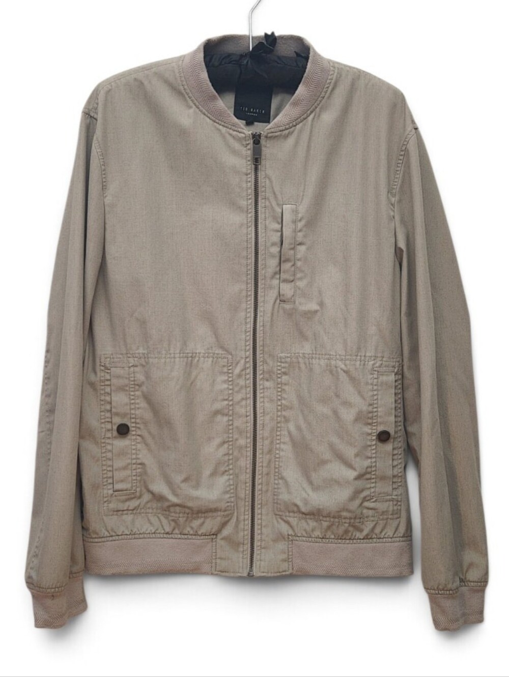 Ted Baker London Men's Bomber Jacket Beige Stone Zip Front Cotton Blend Size 4 M